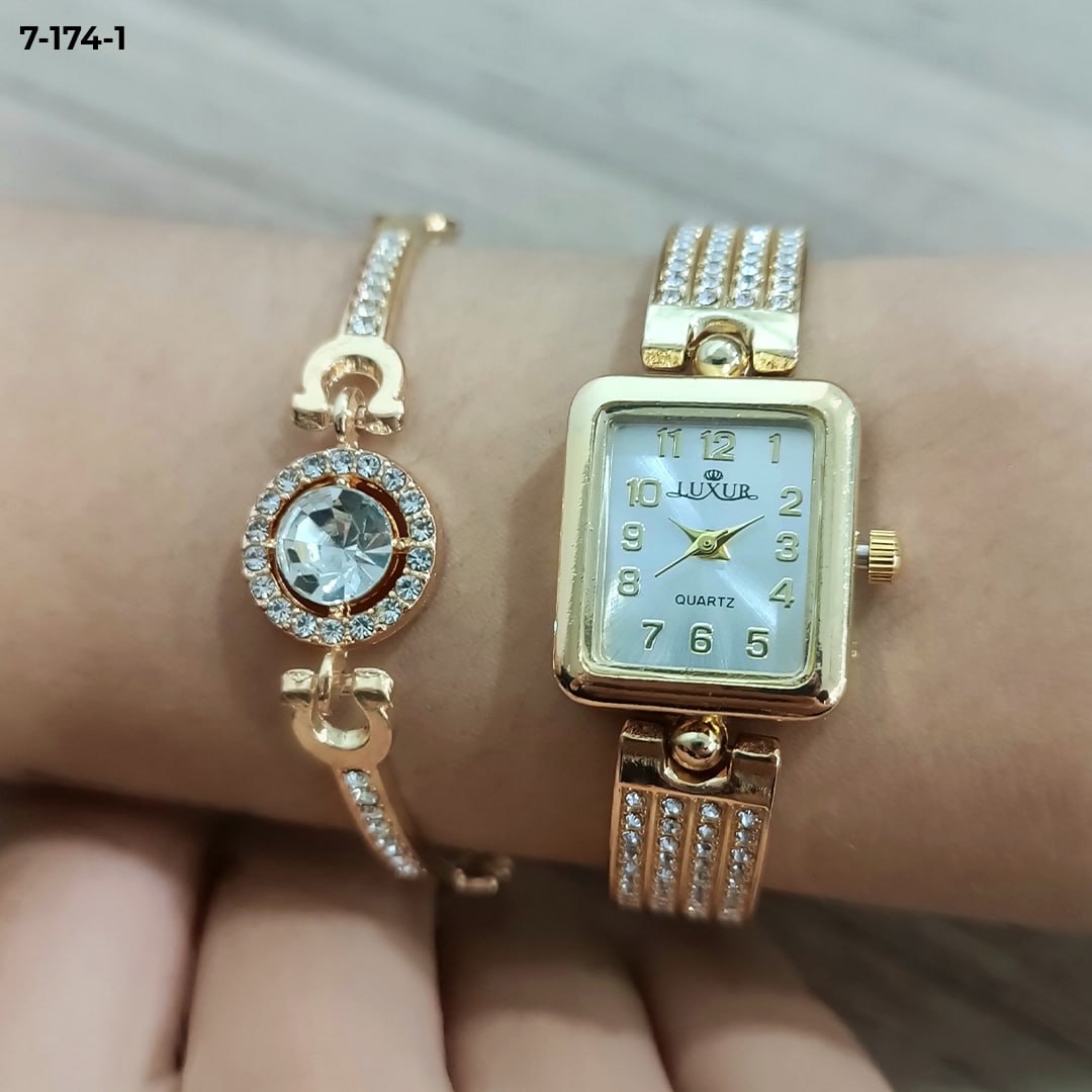 RELOJ LUXUR + PULSERA + ESTUCHE DAMA