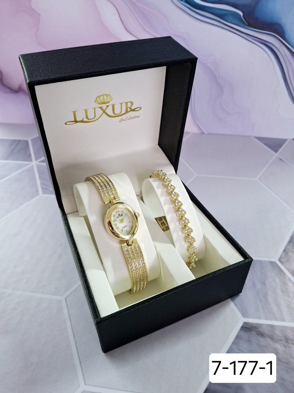 RELOJ LUXUR + PULSERA + ESTUCHE DAMA